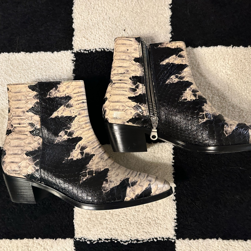 Never worn, black and white snakeskin Modern Vice boots, size 37